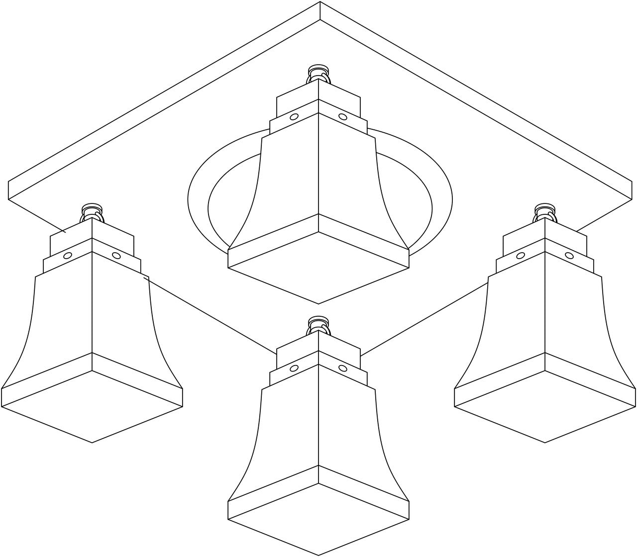 Ruskin 4 Light Ceiling Mount with Art Glass Shades RCM-4