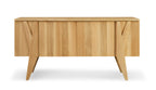 Wooden sideboard with a minimalist design on a white background