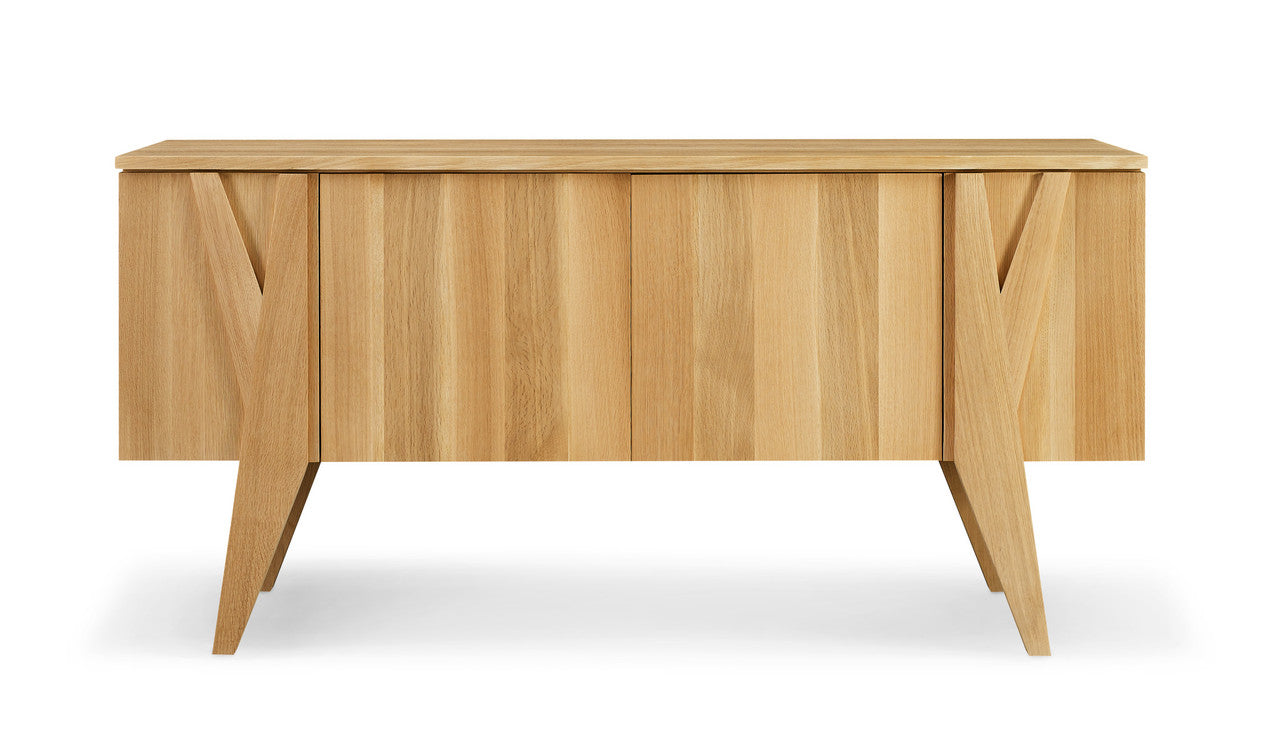 Wooden sideboard with a minimalist design on a white background