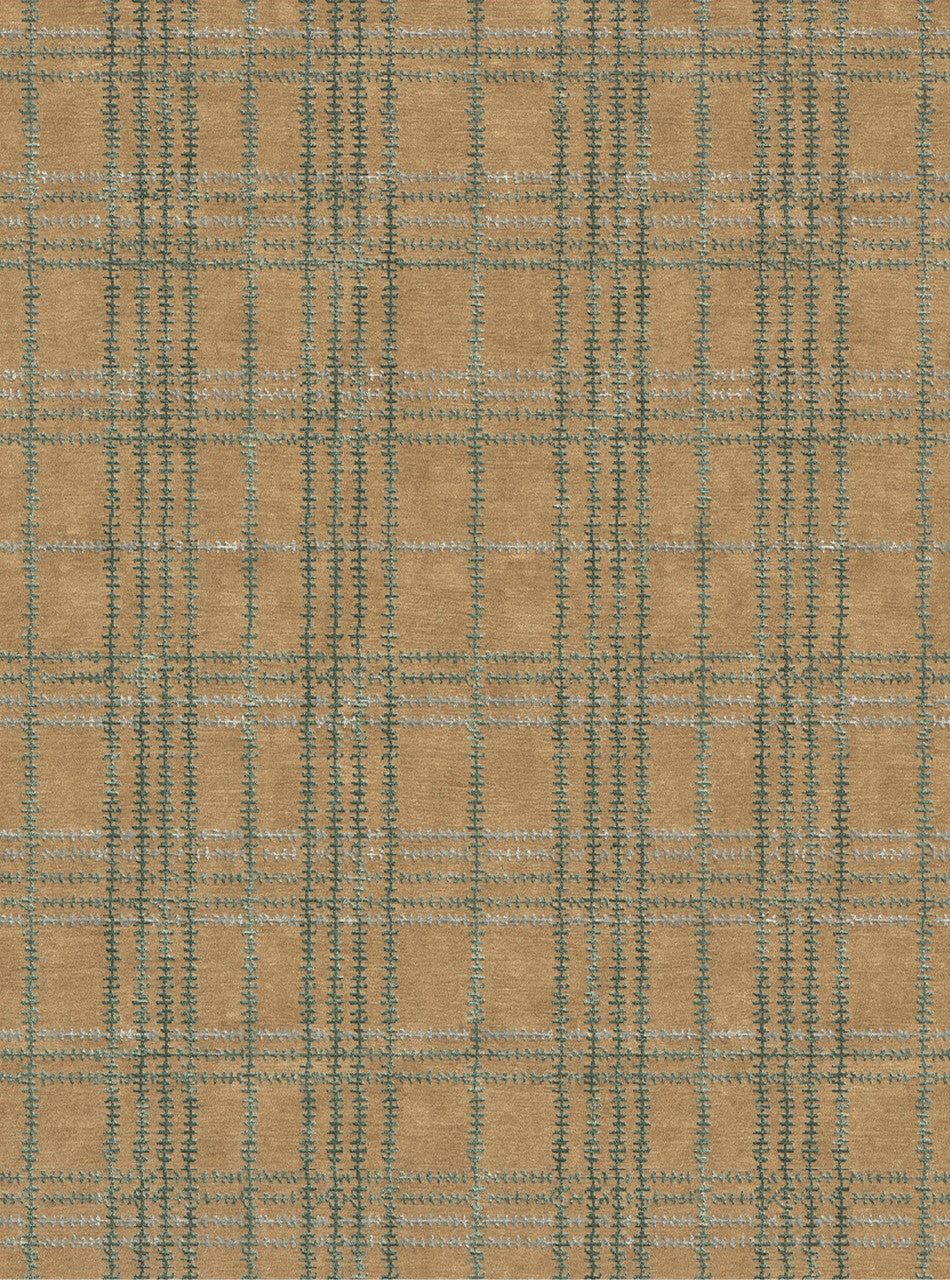 Textured fabric with a checkered pattern in brown and green tones.