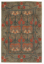 Decorative rug with floral and leaf patterns on a gray background