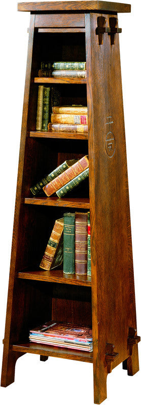 Wooden bookshelf with books on a white background