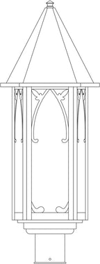 Line drawing of a decorative outdoor lamp post with intricate detailing.