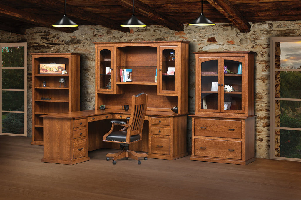 Salem Single Pedestal Jr. Executive L Desk with Hutch