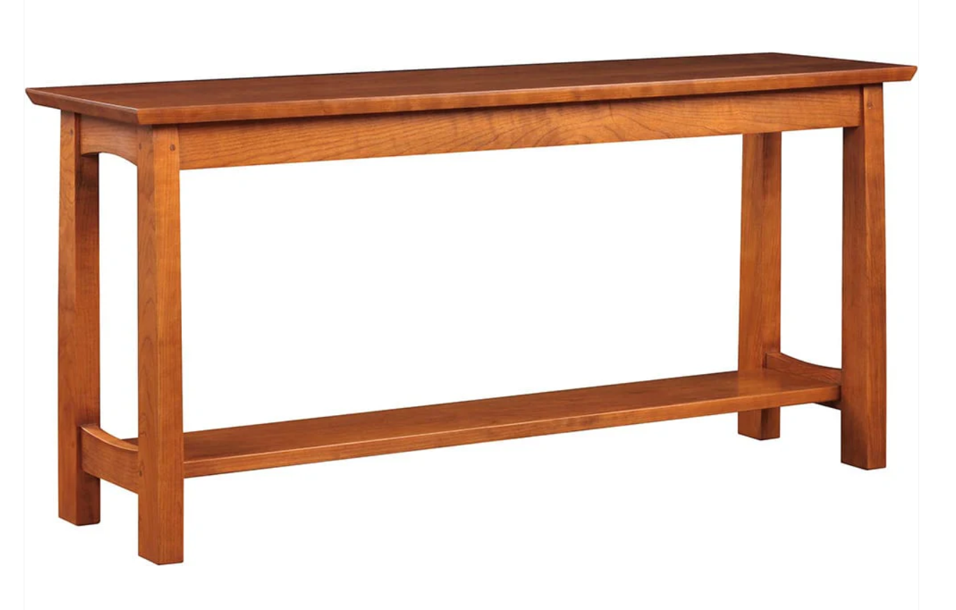 Highlands console table on a white background in cherry wood. 