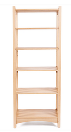 A five-tier wooden bookcase with a natural light wood finish, shown against a plain white background.