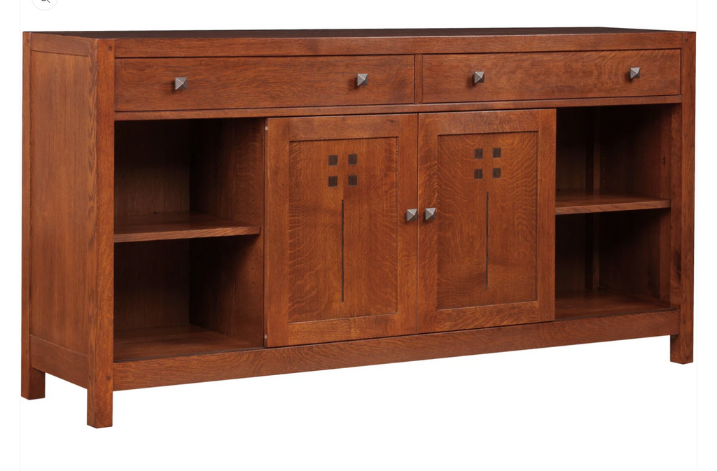 Stickley Highlands Entertainment Console, 66 inches, with two drawers and three doors.