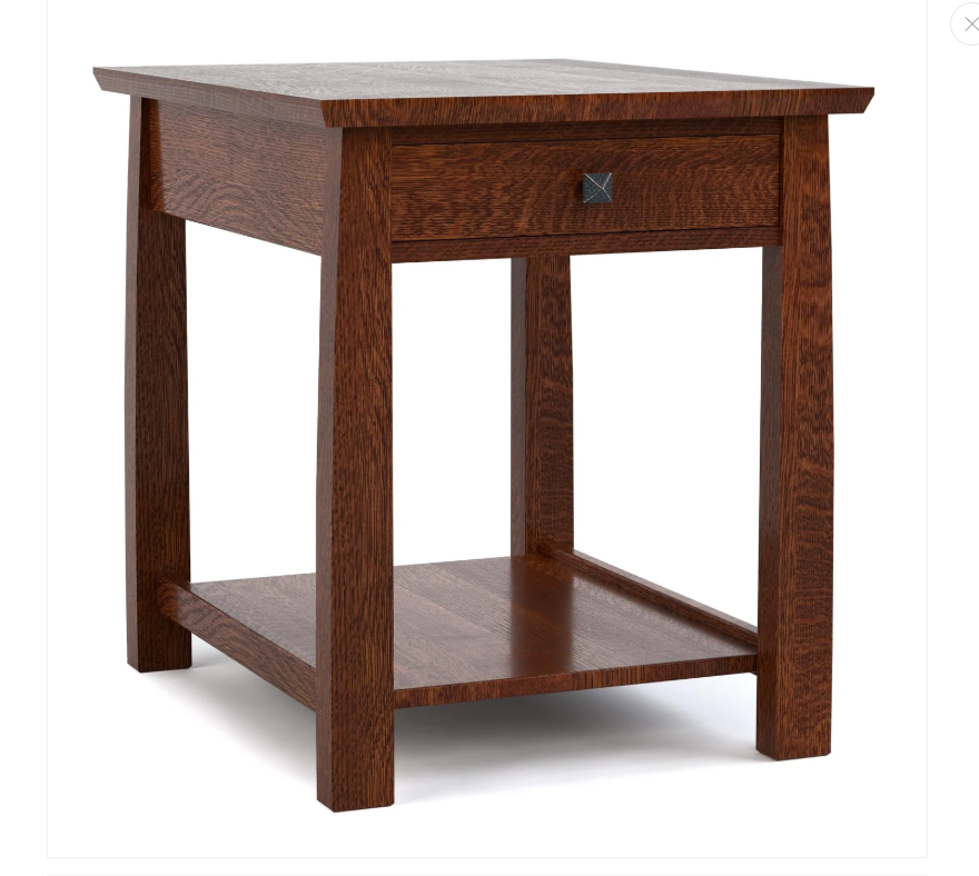 The Highlands End Table with a single drawer and stationary shelf below. 