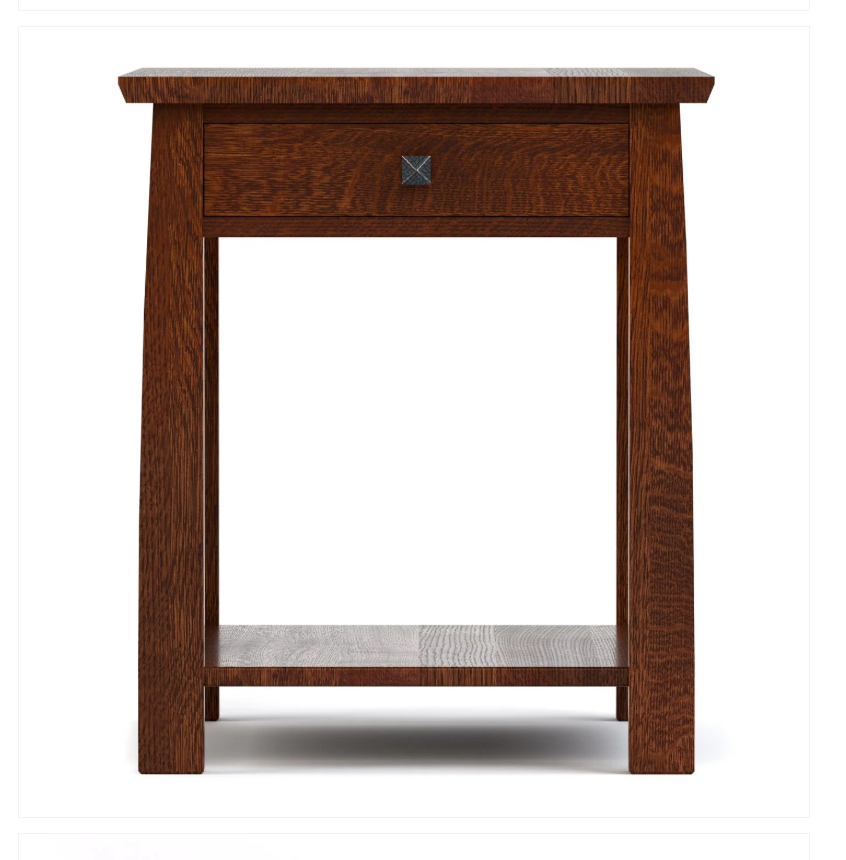 The Highlands End Table with a single drawer and stationary shelf below. 