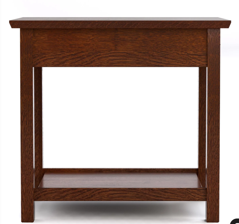 The Highlands End Table with a single drawer and stationary shelf below. 