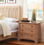 Wooden dresser with three drawers. Highlands Three-Drawer Nightstand by Stickley.