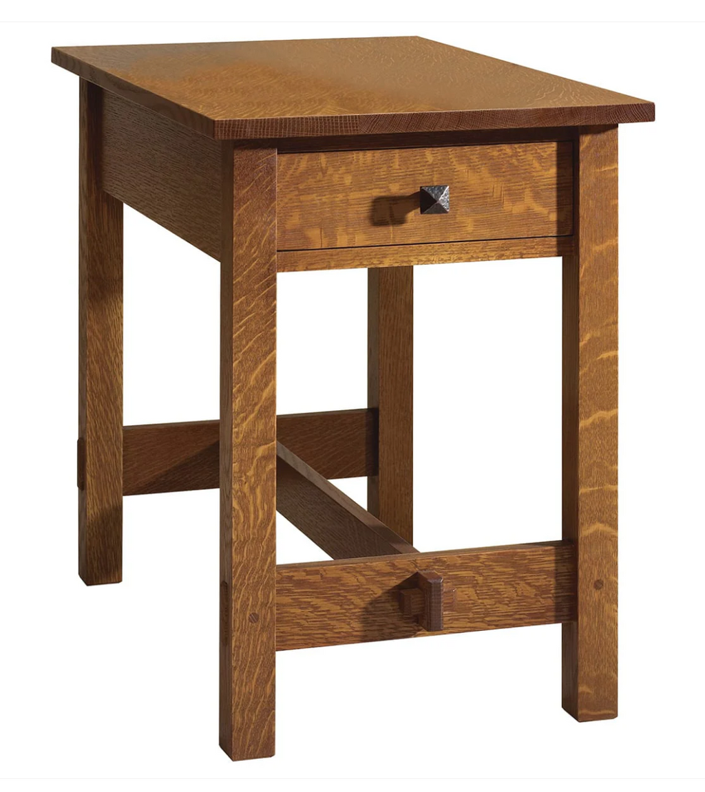 Oak side table with one drawer. 
