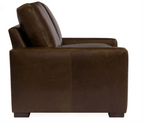 A dark brown leather armchair shown from a side profile view against a plain white background.