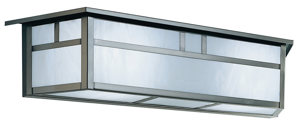 A rectangular light fixture with a dark metal frame and frosted glass panels, shown against a plain white background.