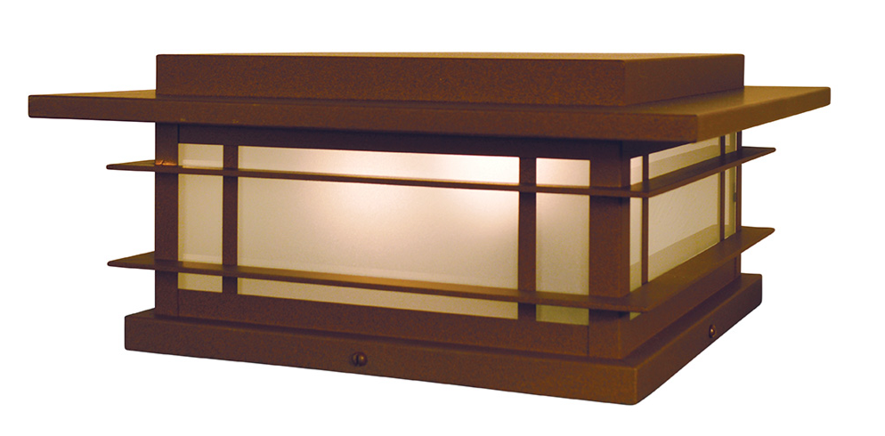 Oak Park Column Mount OPC-15 – rectangular outdoor column light fixture with a dark brown frame and frosted glass panels