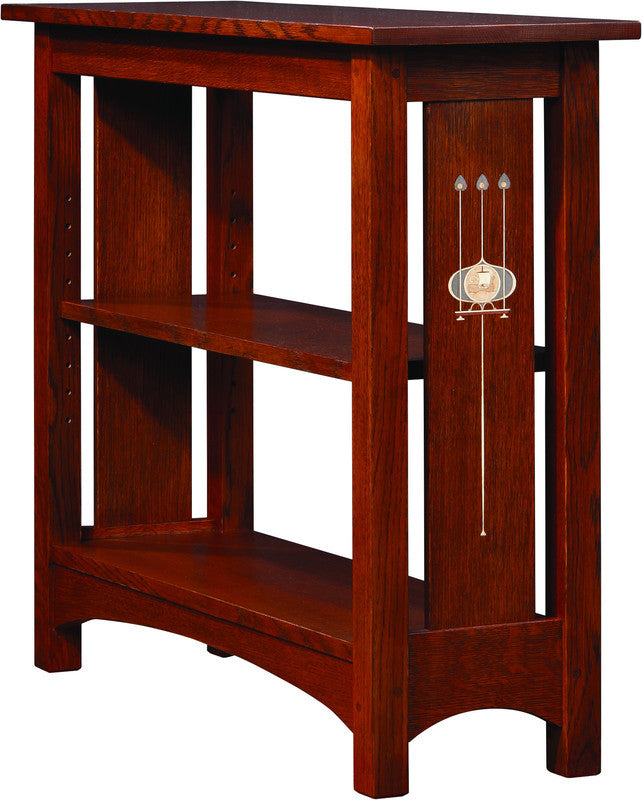 Wooden side table with a shelf on a white background