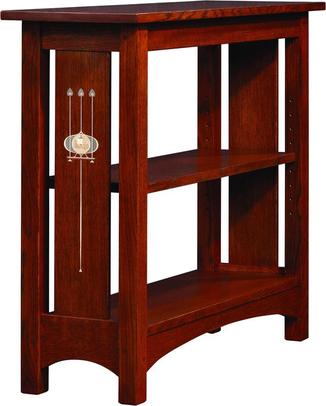 Wooden side table with shelves on a white background
