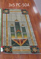 Stained Glass Window Collection rugs – hand knotted 100% handspun wool area rugs in Prairie Style geometric stained glass designs, shown in 3x5