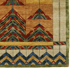 Stained Glass Gold Hand Knotted Wool Rug | PC-51A, closeup corner shot