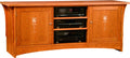 Harvey Ellis entertainment console in cherry wood with electronic equipment inside.