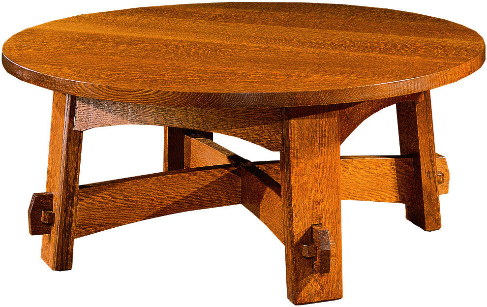 Round coffee table: The Stickley Commemorative Coffee Table. 