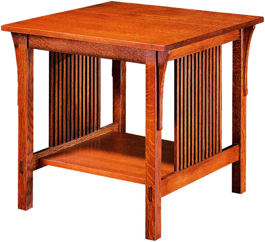 Wooden side table with a white background