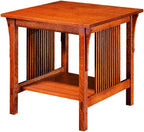 Wooden side table with a white background