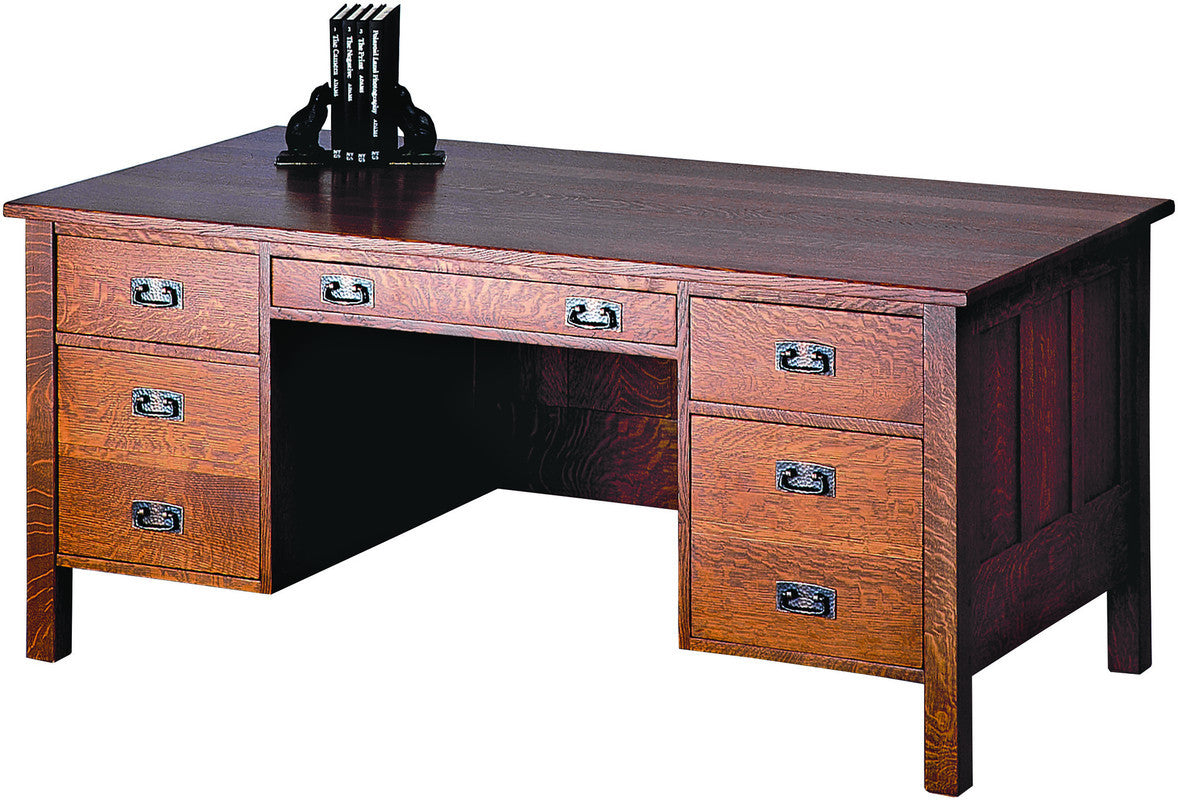 Stickley executive Wooden desk with multiple drawers.