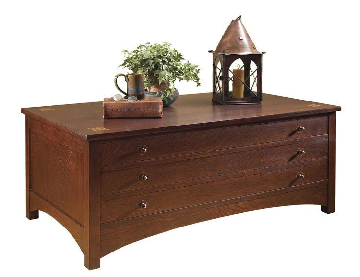 Wooden dresser with decorative items on a white background