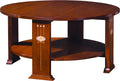 Wooden round table with a decorative design on a white background