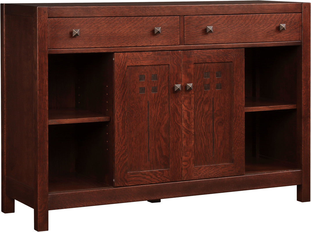 Stickley Highlands Entertainment Console with two drawers and a cabinet door. 