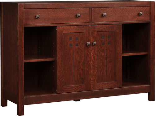 Stickley Highlands Entertainment Console with two drawers and a cabinet door. 