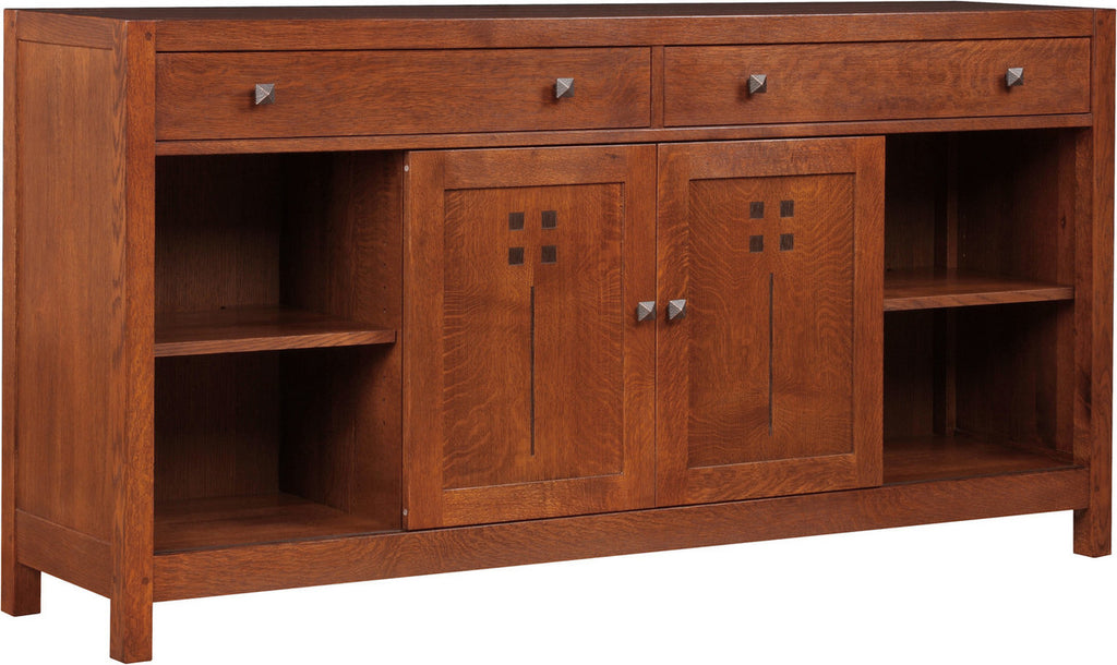 Stickley Highlands Entertainment Console, 66 inches, with two drawers and three doors.