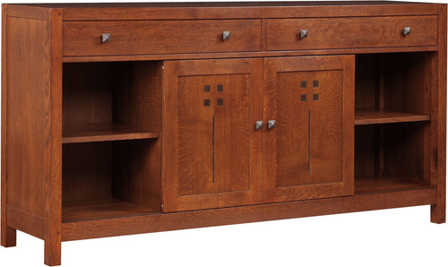 Stickley Highlands Entertainment Console, 66 inches, with two drawers and three doors.