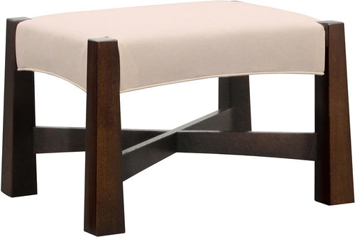 Stickley Highlands Ottoman in white leather and solid wood frame. 