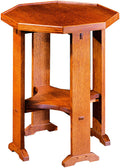 Wooden hexagonal side table on a white background