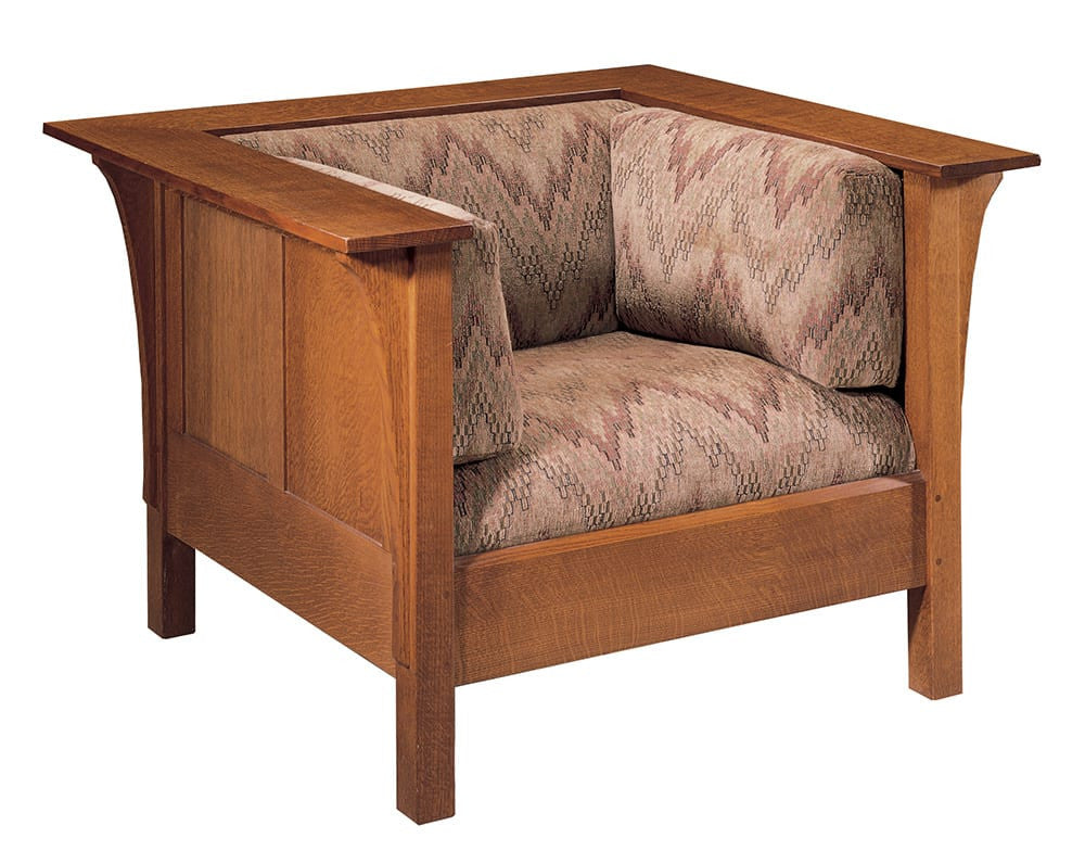 Wooden armchair with patterned cushions on a white background