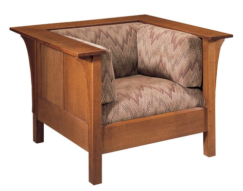 Wooden armchair with patterned cushions on a white background