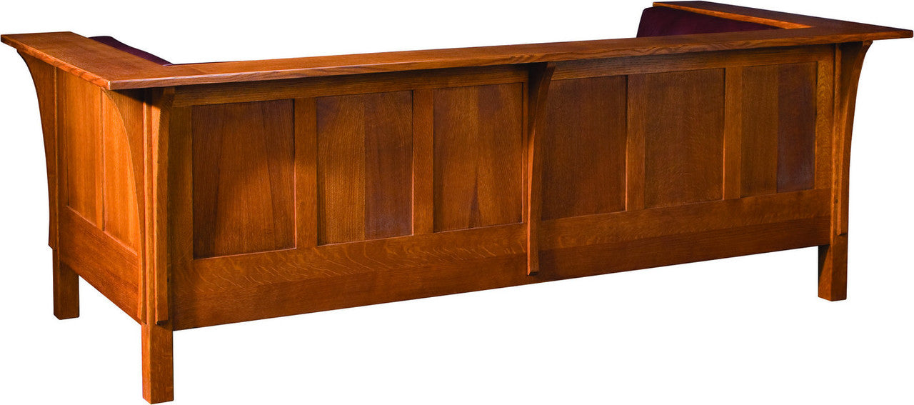 Wooden bed frame with a warm brown finish on a white background