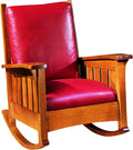 Wooden rocking chair with red leather seat and backrest on a white background