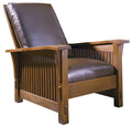 Wooden armchair with brown leather seat and backrest on a white background