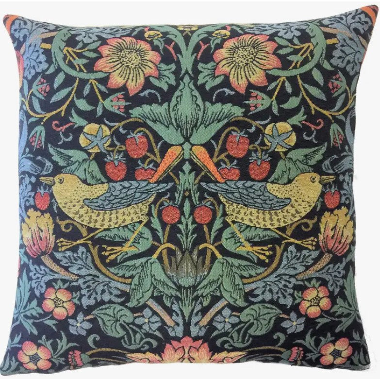 Strawberry Pickers Out William Morris Style Tapestry Pillow