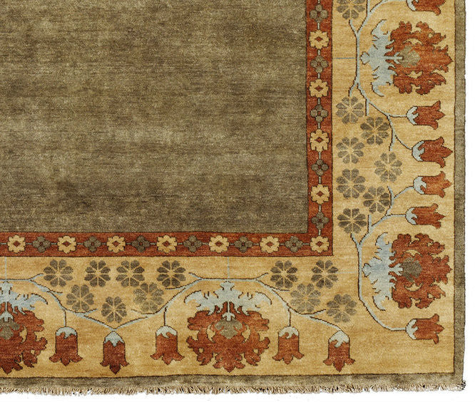Streatham Park Border Wool Rug PC-54A – Arts & Crafts Dining Room with Terra Cotta and Grey-Blue Accents