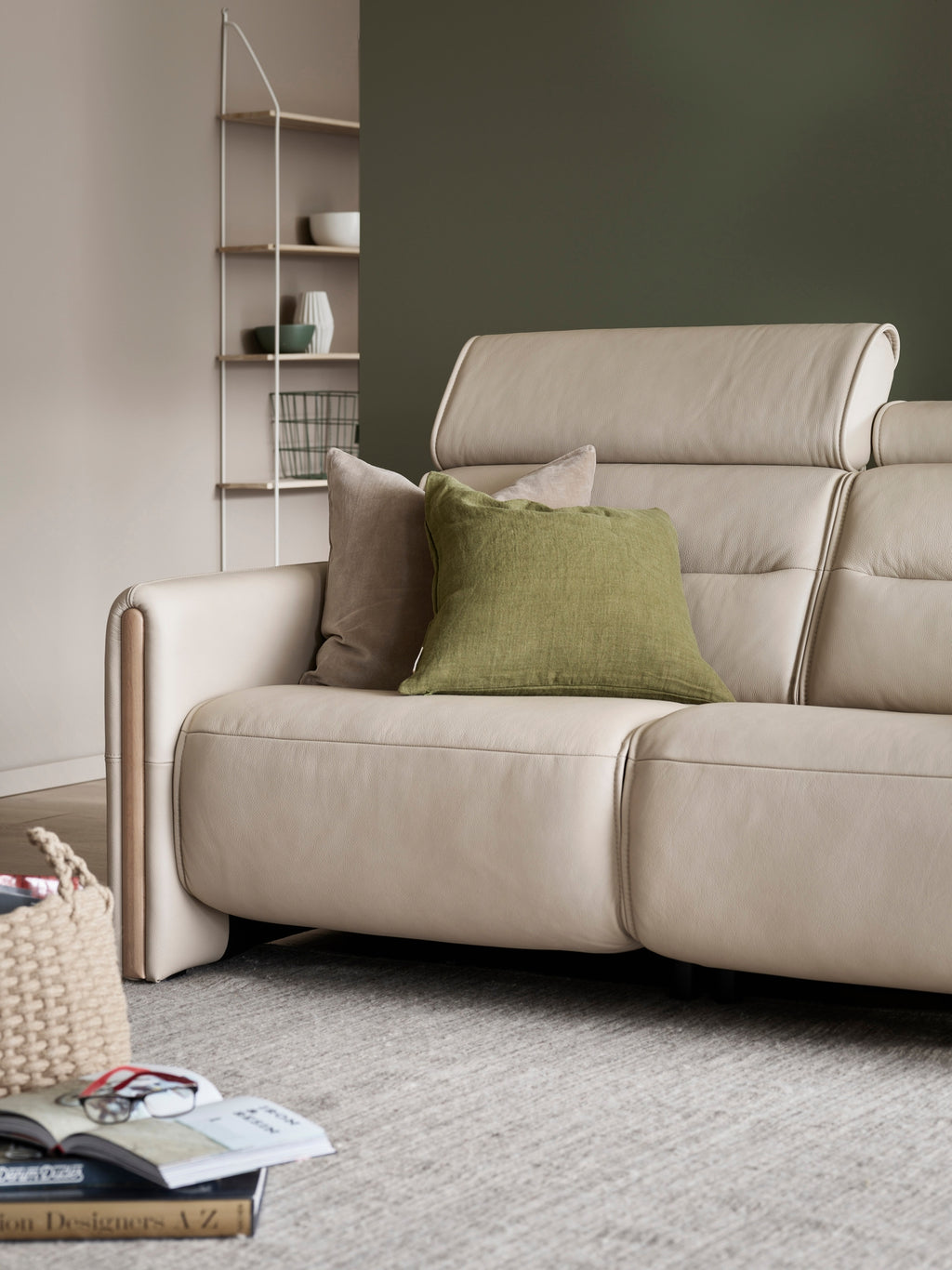 Stressless Emily V2 Wood Arm Power Loveseat with Adjustable Headrest