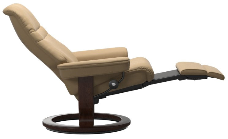 Stressless Sunrise Classic Power Recliner - Sand Leather, Brown Wood Base extended view