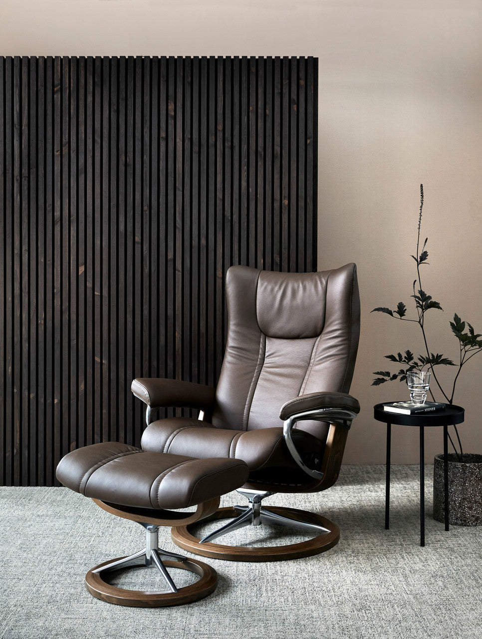 Stressless Wing Signature Base Chair and Ottoman