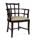 Wooden chair with a beige cushion on a white background