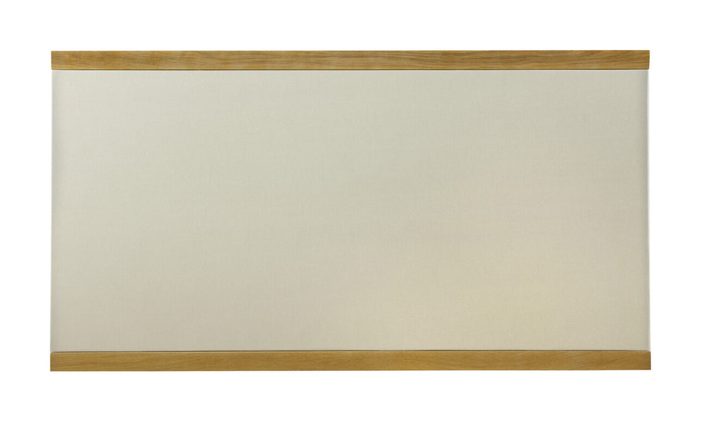 Beige bulletin board with wooden frame on a white background