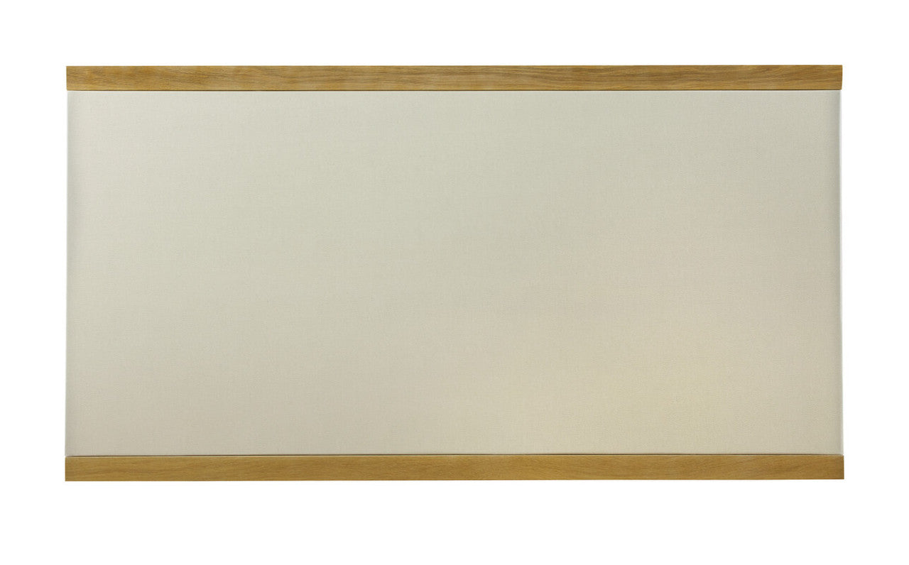 Beige bulletin board with wooden frame on a white background
