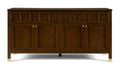 Wooden sideboard with decorative carvings on a white background